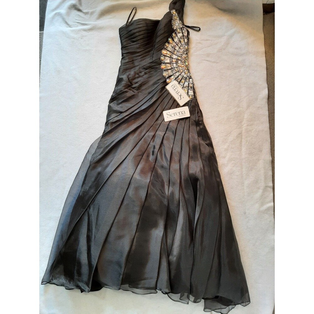 Serena London Sz 6 Dress Black one strap Embellished Beaded 58" Long sleeveless